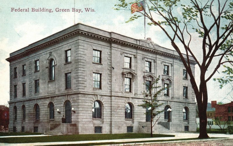 Green Bay Wisconsin, Federal Building Brown Co. Structure Vintage Postcard c1910