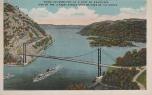 Peekskill NY Hudson River Bridge Bear Mountain Artist View c1920s postcard H193 