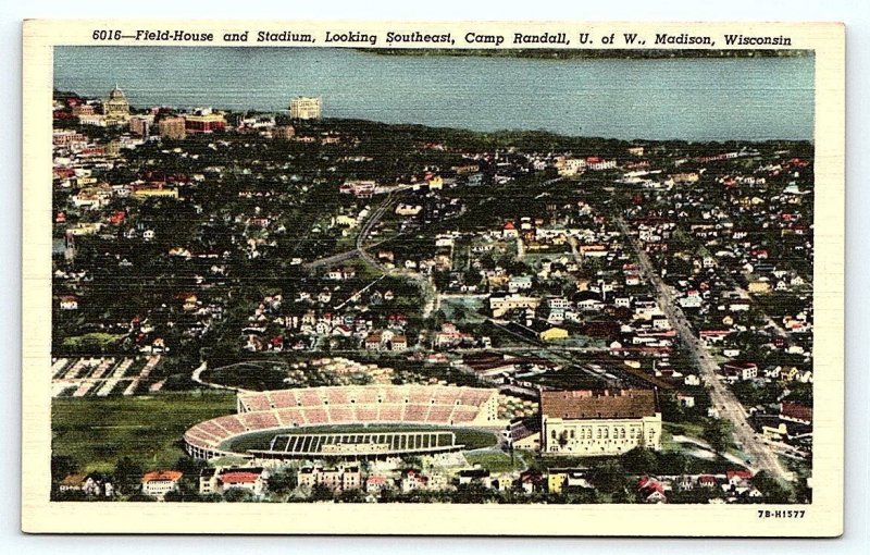 3 Postcards UNIVERSITY of WISCONSIN, Madison WI~ Field House STADIUM Dorms 1940s