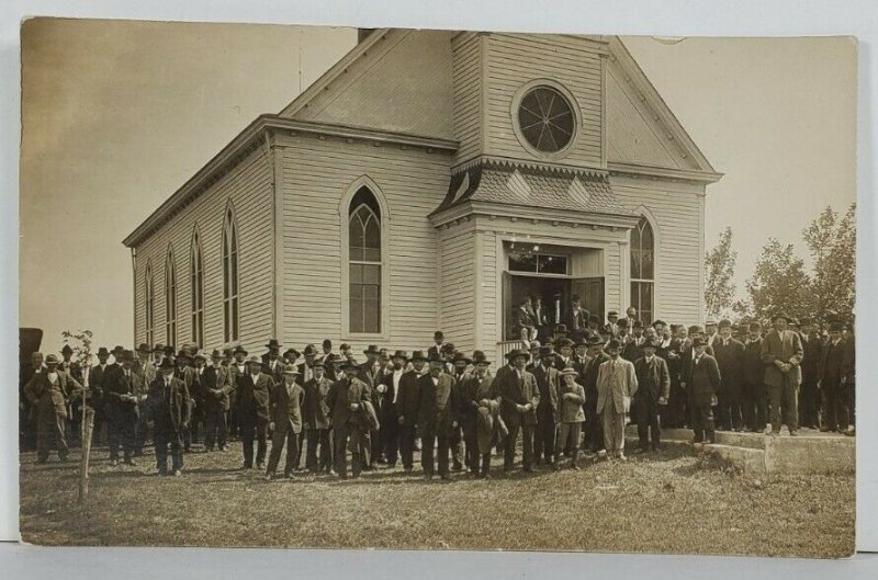 RPPC Large Group of Men At Church For Service Or Meeting c1910 Postcard Q8