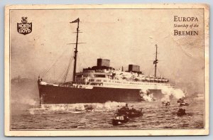 Ships~Europa Sistership Of The Bremen~B&W Photo~Postmarked~Vintage Postcard