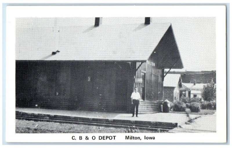 c1960 CBO Depot Exterior Building Train Station Railroad Milton Iowa IA Postcard