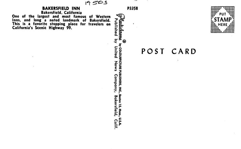 Postcard 1950s California Bakersfield Inn Autos occupational CA24-842