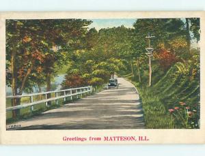 Unused W-Border OLD CARS & ROAD ALONG THE WATER Matteson Illinois IL t7052