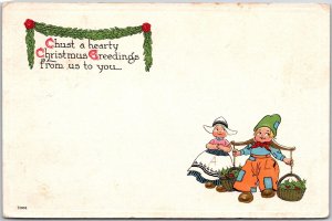 Hearty Christmas Greetings from Us, 1913 Dutch Kids, Holiday, Vintage Postcard