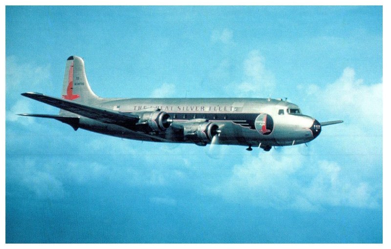 Eastern Airlines DC 4 over Miami 1946 Airplane Postcard