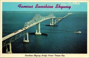Vtg Sunshine Skyway Bridge Across Tampa Bay Bradenton Florida FL 1950s Postcard