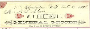 1881 AMSTERDAM NY W.T. PETTENGILL GENERAL GROCER BILLHEAD STATEMENT Z4077