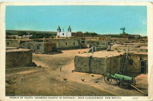 Pueblo Of Isleta Showing Church In Distance Near Albuquerque NM Vintage Postcard