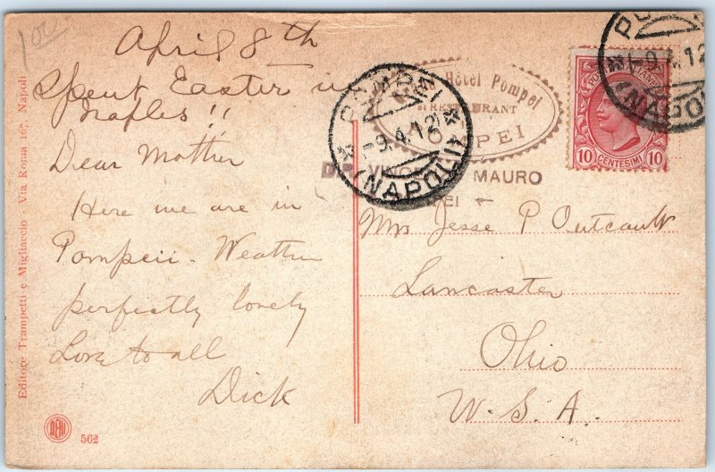 c1910s Pompei, Italy Foro Civile Mount Vesuvius Volcano Easter Postcard A338