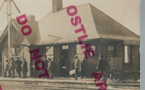 Triumph MINNESOTA RPPC c1910 DEPOT TRAIN STATION Snow nr Sherburn NOW TRIMONT