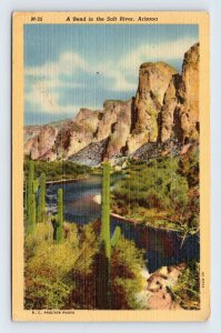 A Bend In the Salt River Arizona AZ UNP Unused Linen Postcard E15