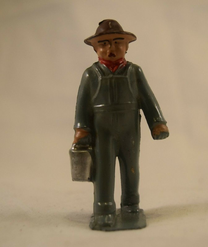 AE-137 Toy Farmer Man, Cast Metal Gray Color, 2.75x1.0=inches Vintage