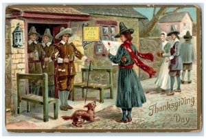 1911 Thanksgiving Day Woman Bear And Fox Inn Embossed Trenton NJ Tuck's Postcard