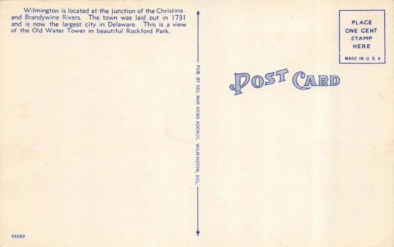 WILMINGTON, DE Delaware     OLD WATER TOWER   Rockford Park     c1940's Postcard