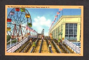 NY Coney Island Amusement Park Steeplechase Ferris Wheel New York Postcard Linen