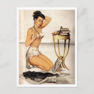 Pin Up Brunette Beauty Makeover Erotic Vintage Inspired Postcard