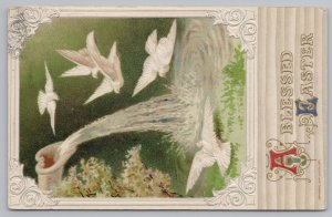 Easter~Doves Fly Around Heart Shaped Spout~Embossed Vintage Postcard 