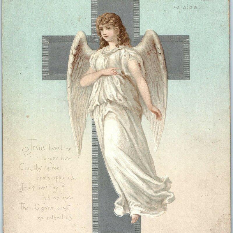 c1890s Easter Blessing W. Hagelberg Trade Card Embossed Angel Jesus Berlin 5H