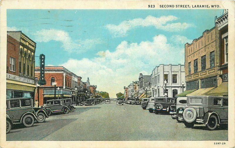 Autos Second Street Laramie Wyoming Sanborn 1936 Postcard 3329 