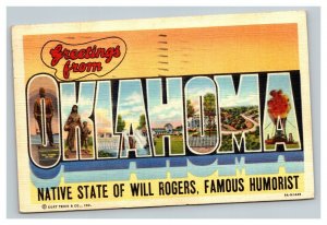 Vintage 1951 Postcard Greetings From Oklahoma - Native Will Rogers Humorist