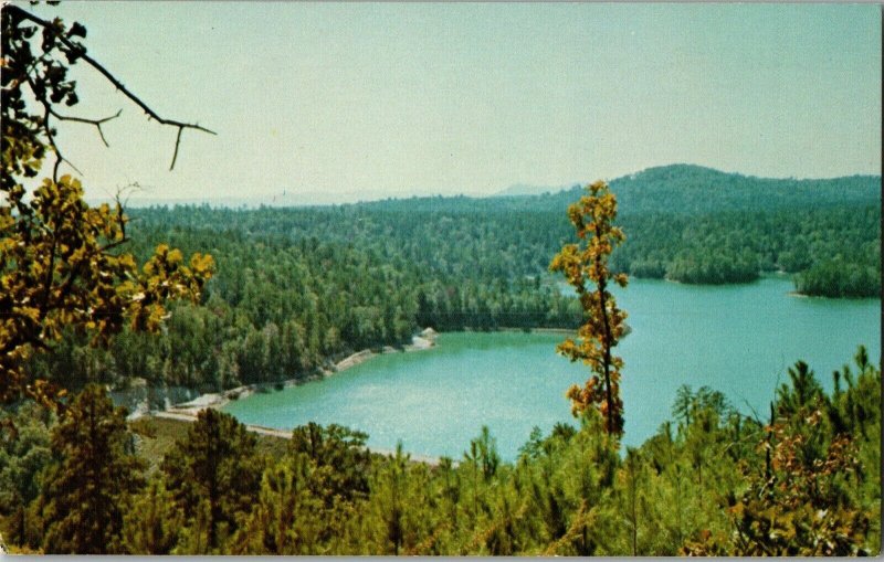 Lake Lago and Mountain Scene Quichita Mts Hot Springs Village AR Postcard C62