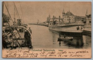 Postcard Ustka Poland c1906 Ostseebad Stolpmünde Hafen Harbour View Ship Boats