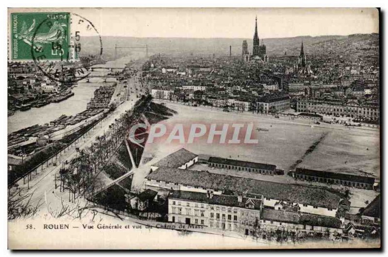 Old Postcard Rouen General view and view the Champ de Mars