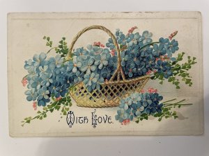 Vintage Embossed Floral Postcard Forget Me Nots Basket With Love 1913 Ohio