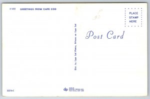 State Map~Cape Cod~Lighthouse~Windmill~Vintage Postcard