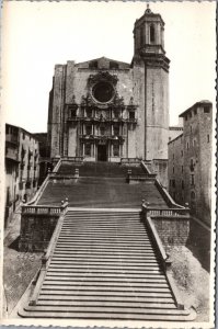 Spain Gerona Front Steps and Face of the Cathedral Vintage RPPC C024