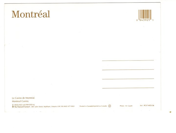 Large 5 X 7 inch, Casino, Montreal, Quebec
