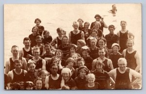 J95/ Great Salt Lake Utah RPPC Postcard c1910 Swimmers Bathers Crowd 65