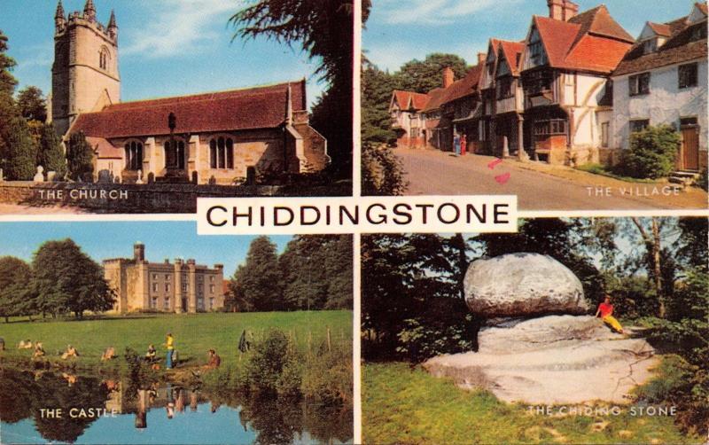 CHIDDINGSTONE KENT UK MULTI IMAGE POSTCARD CHURCH-VILLAGE-CASTLE-STONE