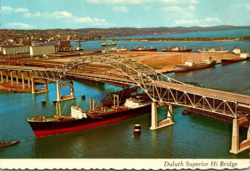 Minnesota Duluth Superior Hi Bridge With Foreign Freighter Entering Duluth-Su...