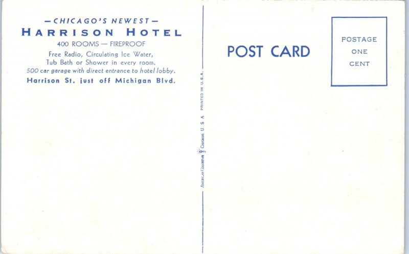 1930s Harrison Hotel Chicago Illinois Map Postcard