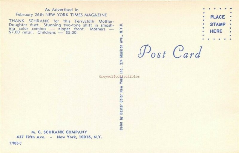 Advertising Postcard, NY, New York City, M.C. Schrank Company, Two Tone Shift