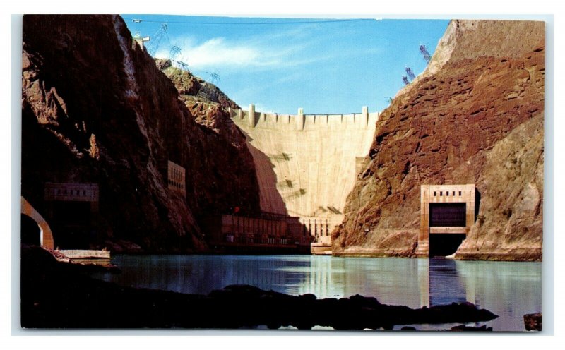 Postcard Downstream Face of Hoover Dam seen from River Level NV M29