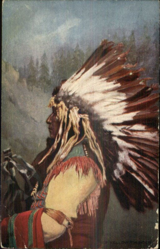 Native American Indian YELLOW THUNDER c1910 TUCK Indian Chiefs Postcard