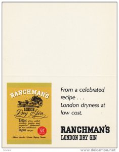 ADV: Ranchman's London Dry Gin, From A Celebrated Recipe... London Dryness a...