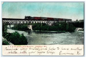 1906 C & N W Bridge Near Monterey Locomotive Janesville Wisconsin WI Postcard