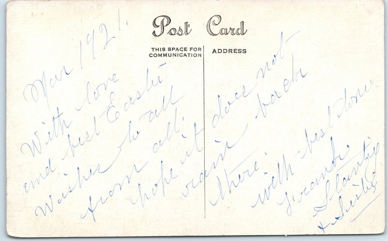 c1930s Easter Chicken Egg Linen PC Poem Naught Joy Eastertide Basket Flower A280