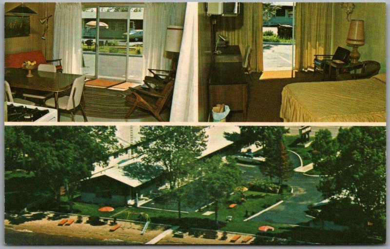 Houghton Lake, Michigan GAS LITE MANOR Motel Roadside c1960s Chrome