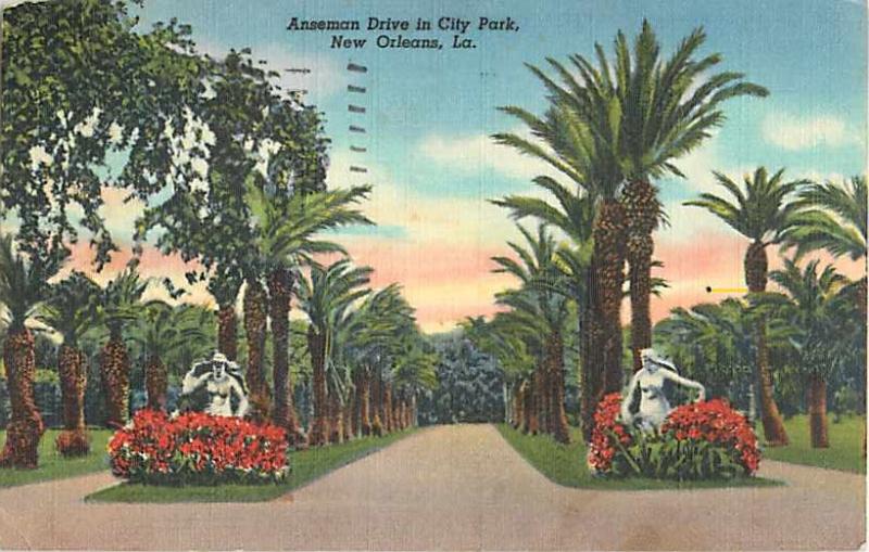 Anseman Drive in City Park New Orleans LA Louisiana 1945 Linen