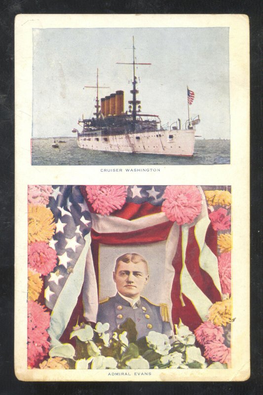 U.S. NAVY MILITARY SHIP CRUISER WASHINGTON CAPTAIN EVANS VINTAGE POSTCARD