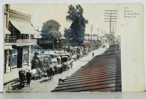 MONROE LOUISIANA Scene on DE SIARD Street Hay Wagons Shops 1911 Postcard K7