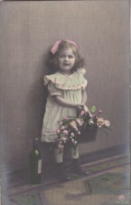 RP: Cute Little Girl holding basket of flowers, PU-1910