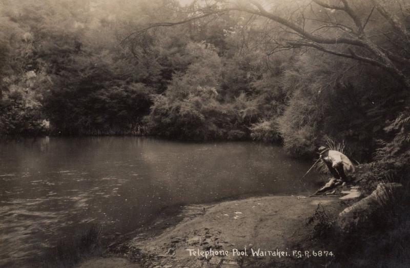 Fishing at Telephone Pool Wairakei Real Photo Postcard