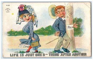 c1910's Pretty Woman Life Is Just One D Thing After Another Embossed Postcard