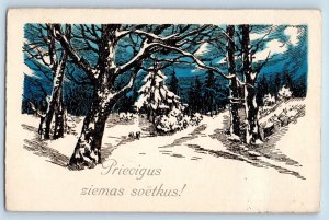 Latvia Postcard Christmas Pine Trees Winter Scene c1910's Posted Antique